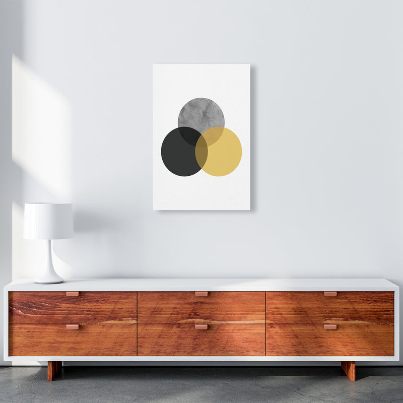 Geometric Mustard And Black Circles  Art Print by Pixy Paper A2 Canvas