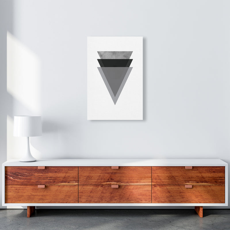 Geometric Grey And Black Triangles  Art Print by Pixy Paper A2 Canvas