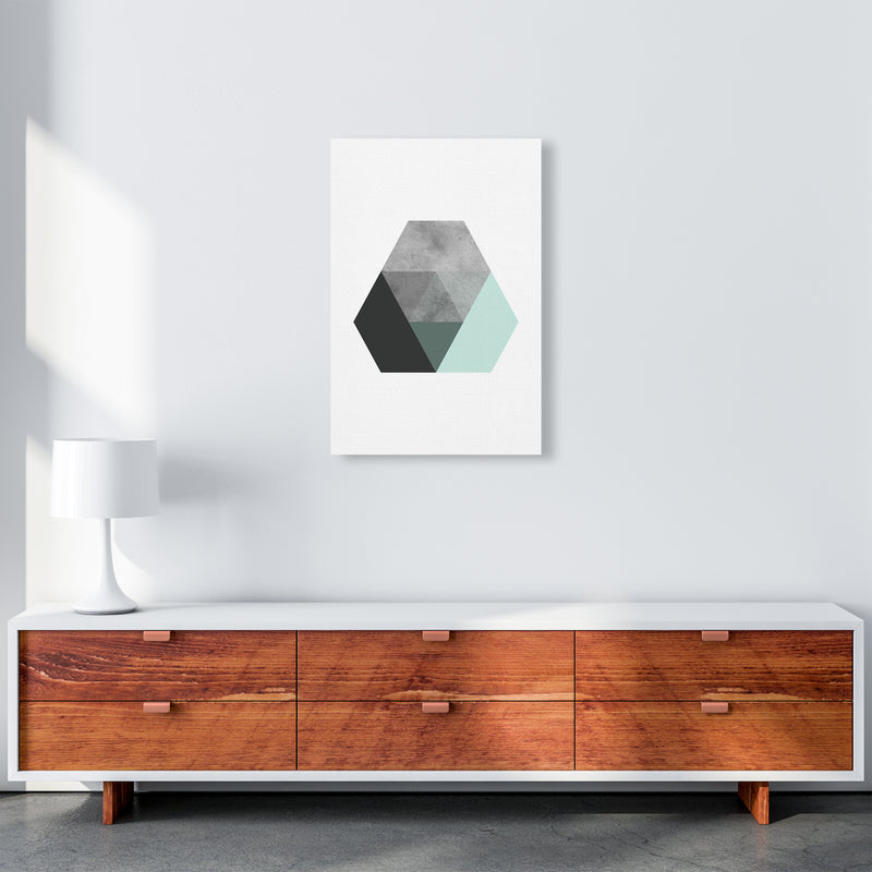 Geometric Mint And Black Hexagon  Art Print by Pixy Paper A2 Canvas