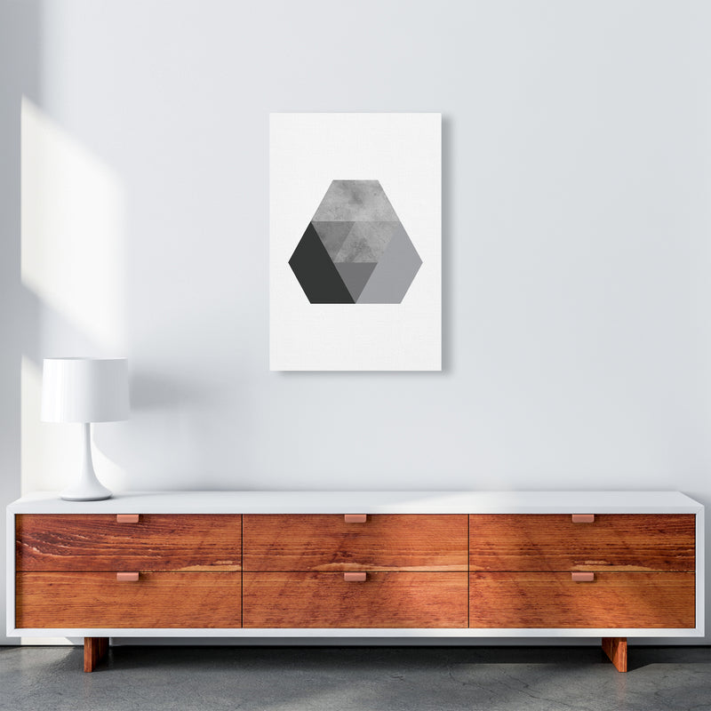 Geometric Grey And Black Hexagon  Art Print by Pixy Paper A2 Canvas