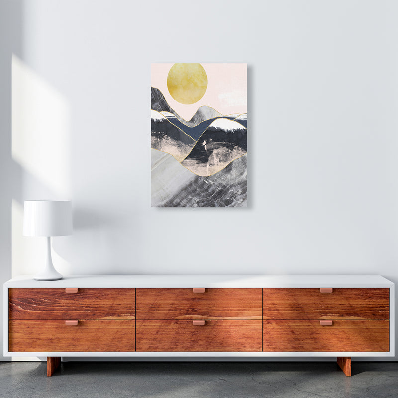 Gold Moon Navy Marble Mountains  Art Print by Pixy Paper A2 Canvas