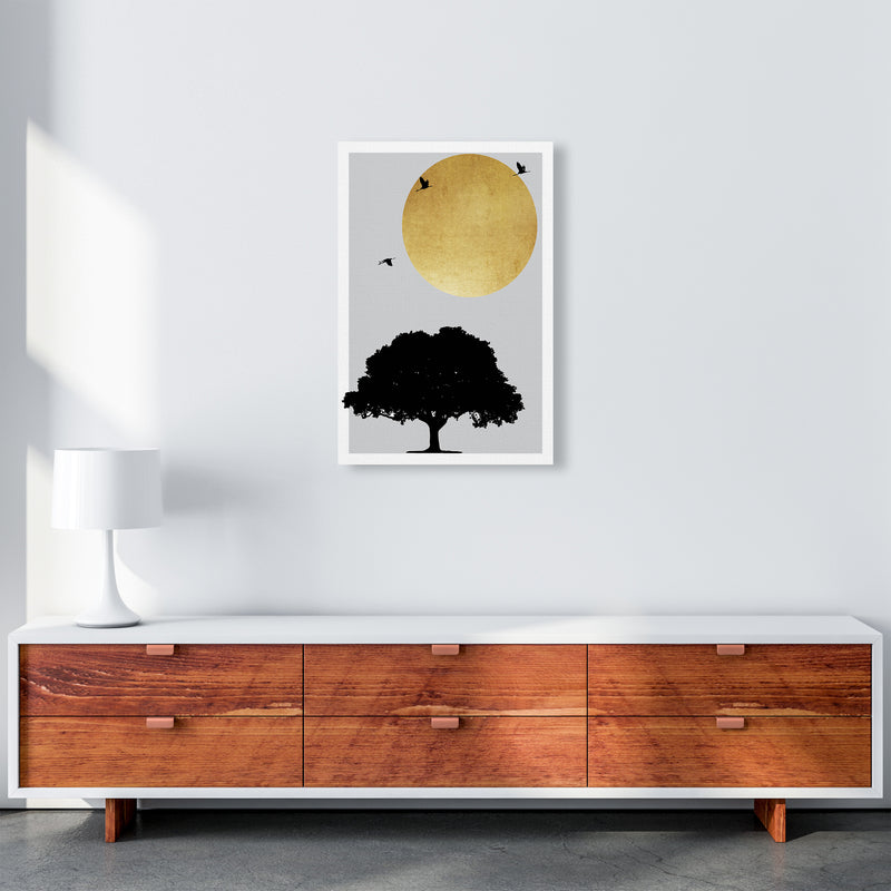 Gold Sun And Tree Abstract  Art Print by Pixy Paper A2 Canvas