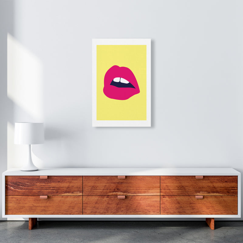 Pink Lips Yellow Back  Art Print by Pixy Paper A2 Canvas