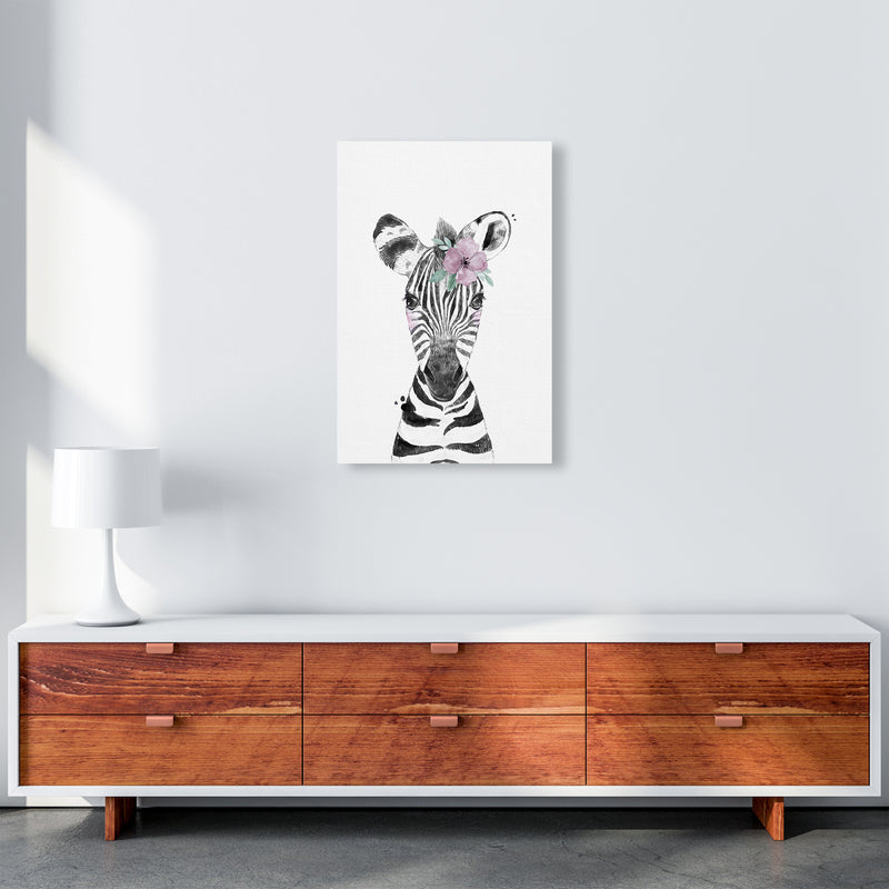 Safari Babies Zebra With Flower  Art Print by Pixy Paper A2 Canvas