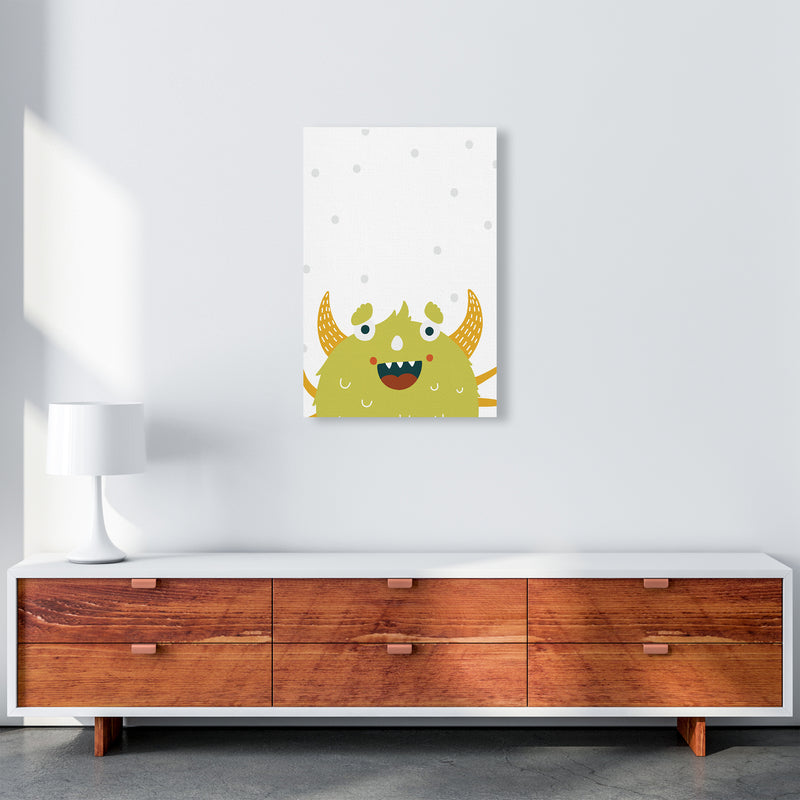 Little Monsters Green Happy  Art Print by Pixy Paper A2 Canvas
