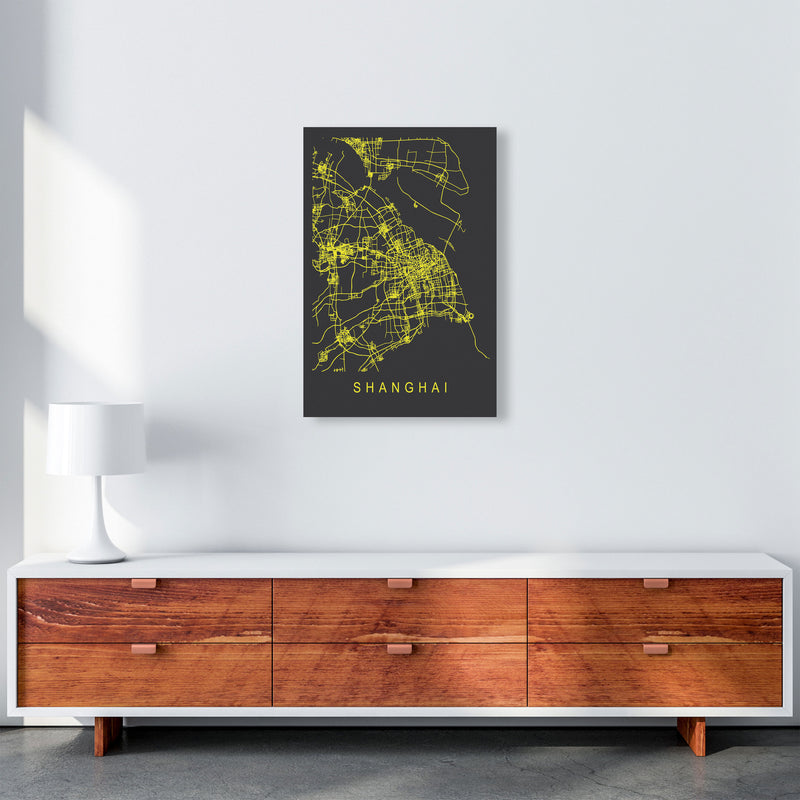 Shanghai Map Neon Art Print by Pixy Paper A2 Canvas
