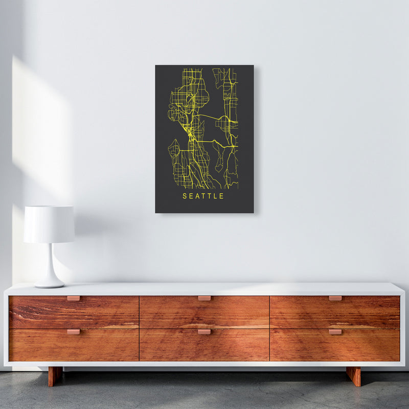 Seattle Map Neon Art Print by Pixy Paper A2 Canvas