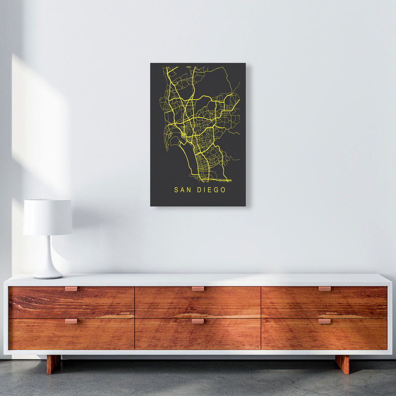 San Diego Map Neon Art Print by Pixy Paper A2 Canvas
