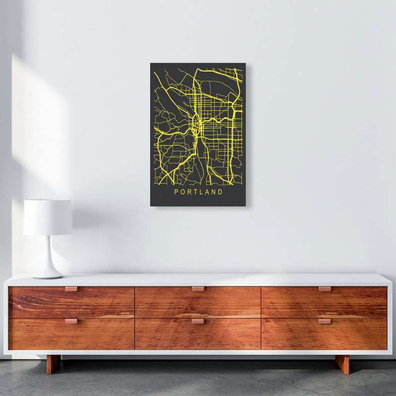 Portland Map Neon Art Print by Pixy Paper A2 Canvas