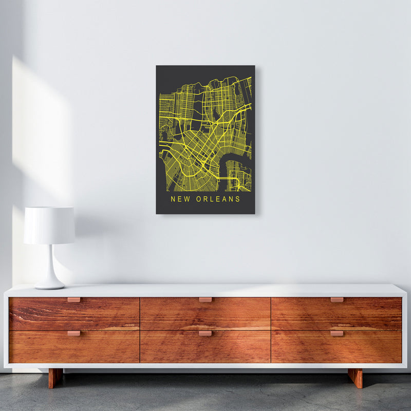 New Orleans Map Neon Art Print by Pixy Paper A2 Canvas