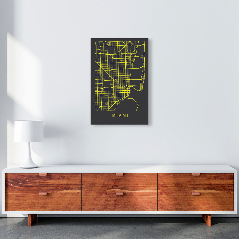 Miami Map Neon Art Print by Pixy Paper A2 Canvas