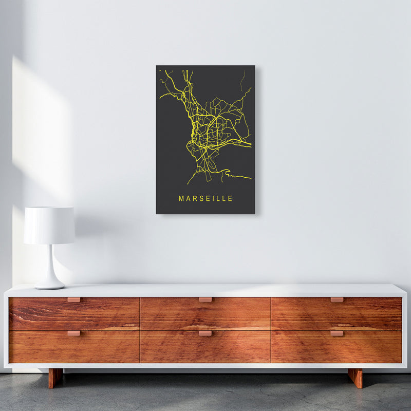 Marseille Map Neon Art Print by Pixy Paper A2 Canvas