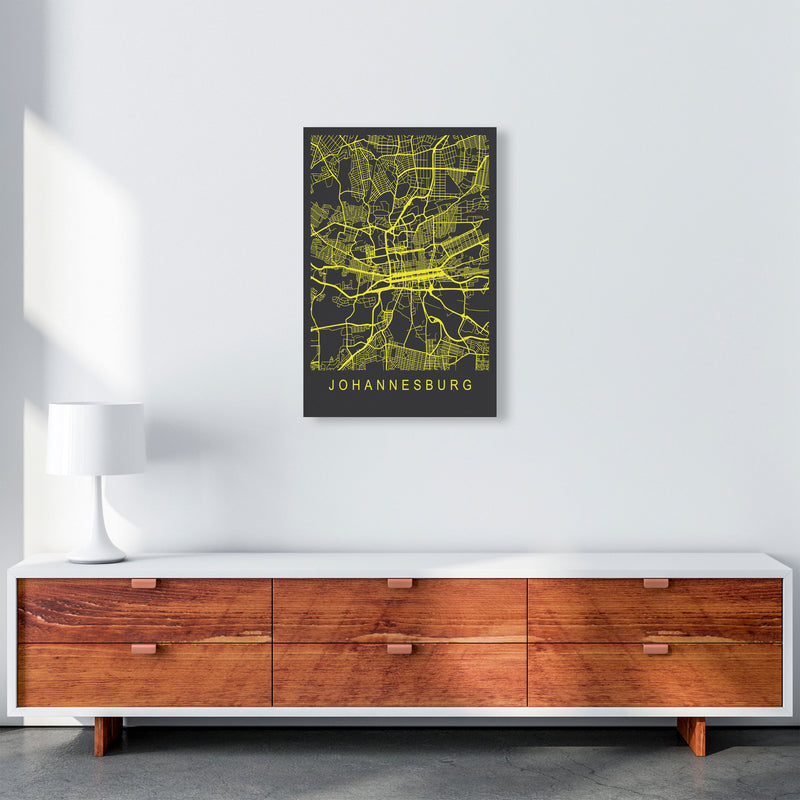 Johannesburg Map Neon Art Print by Pixy Paper A2 Canvas