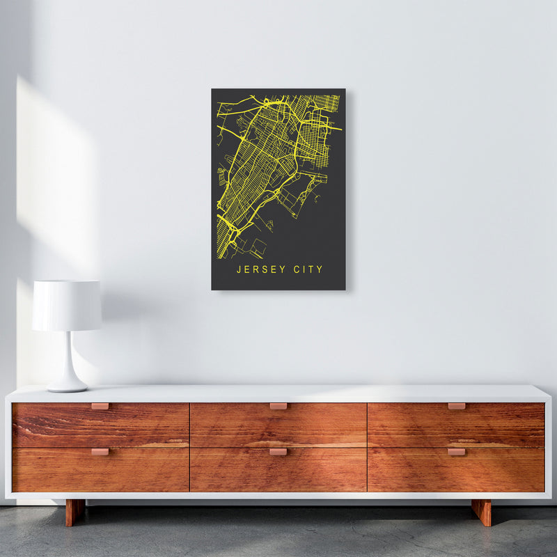 Jersey Map Neon Art Print by Pixy Paper A2 Canvas