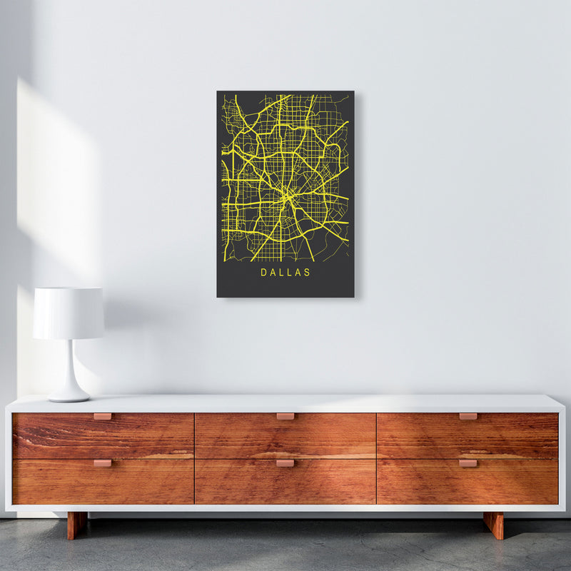 Dallas Map Neon Art Print by Pixy Paper A2 Canvas