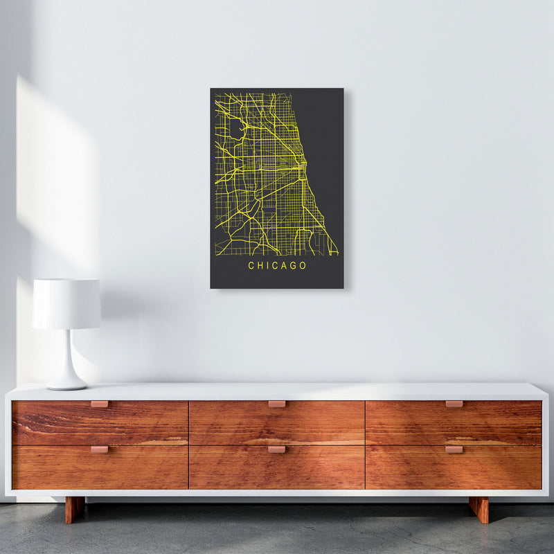 Chicago Map Neon Art Print by Pixy Paper A2 Canvas