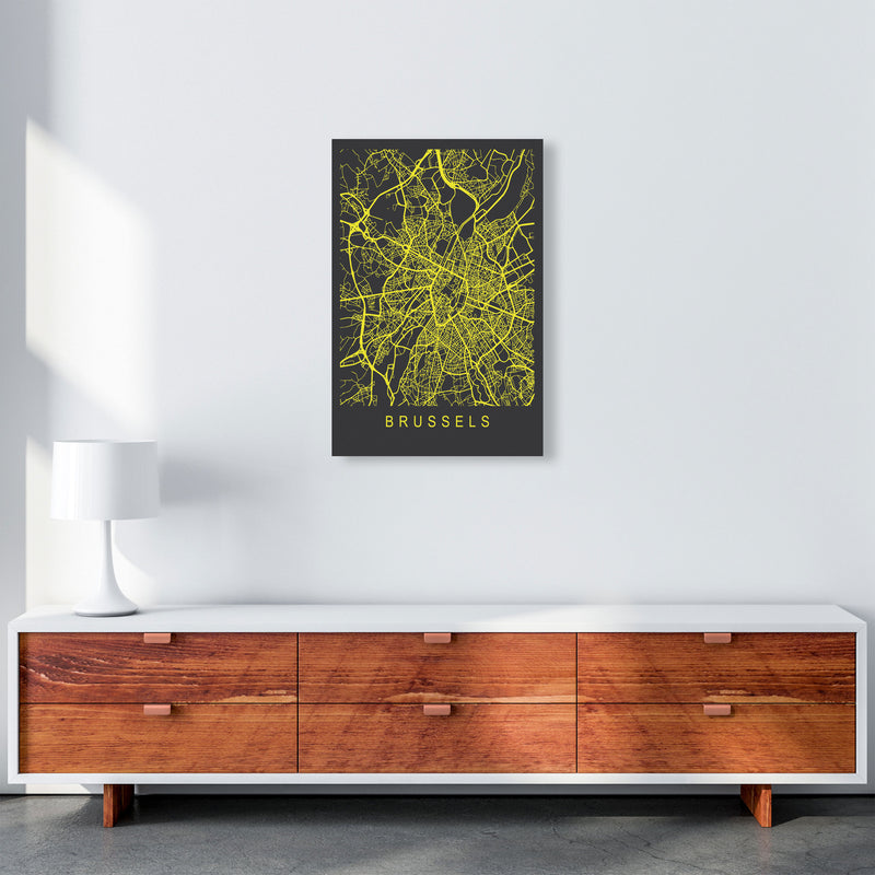 Brussels Map Neon Art Print by Pixy Paper A2 Canvas