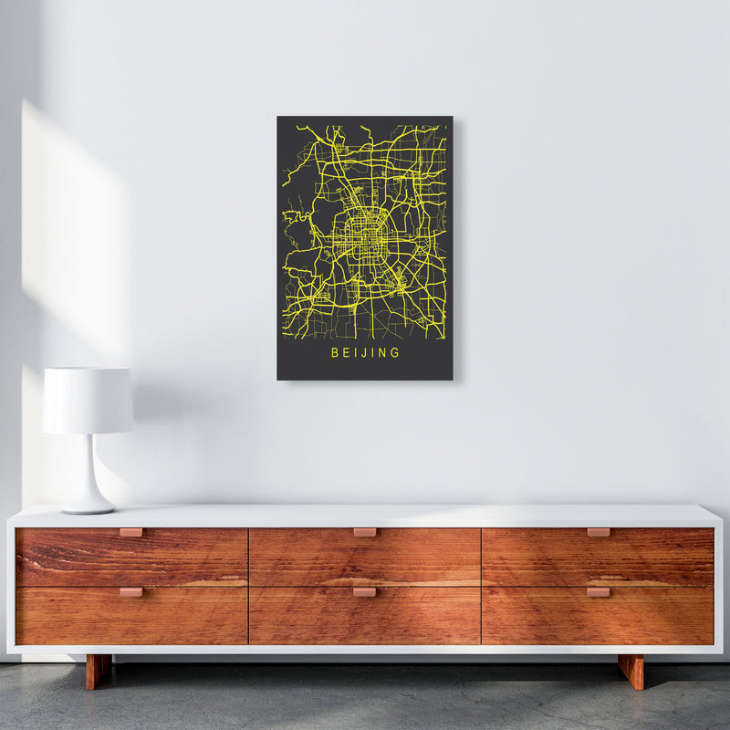 Beijing Map Neon Art Print by Pixy Paper A2 Canvas