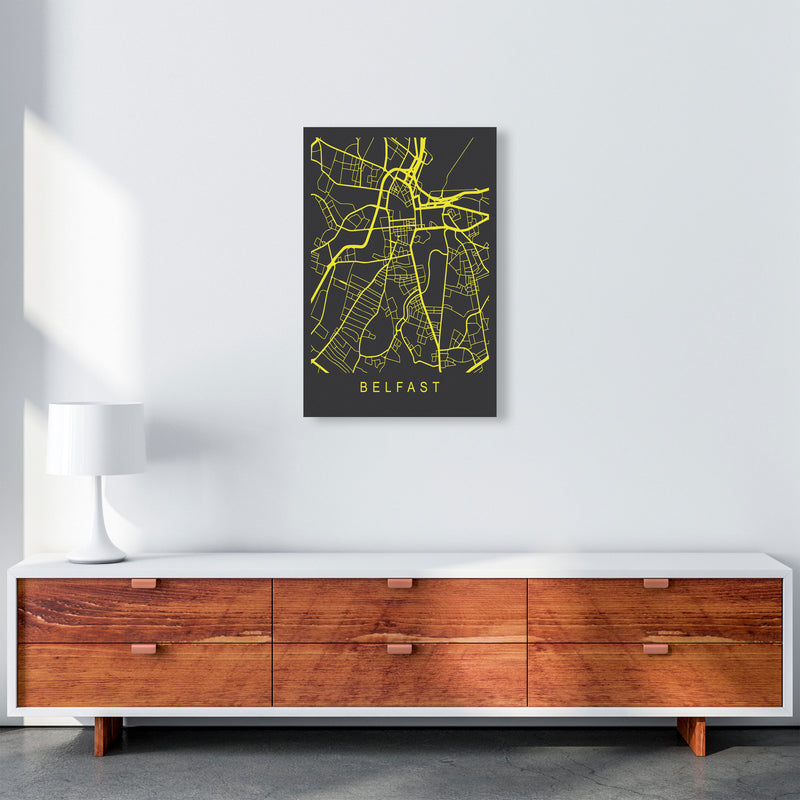 Belfast Map Neon Art Print by Pixy Paper A2 Canvas
