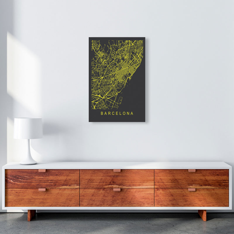 Barcelona Map Neon Art Print by Pixy Paper A2 Canvas