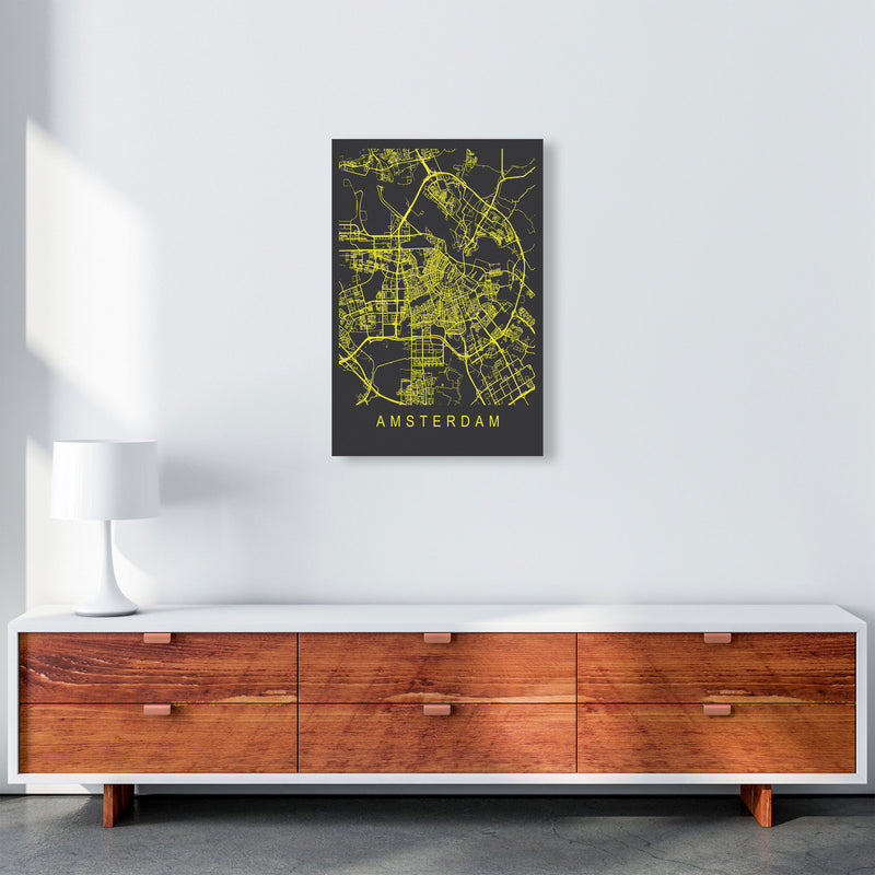 Amsterdam Map Neon Art Print by Pixy Paper A2 Canvas