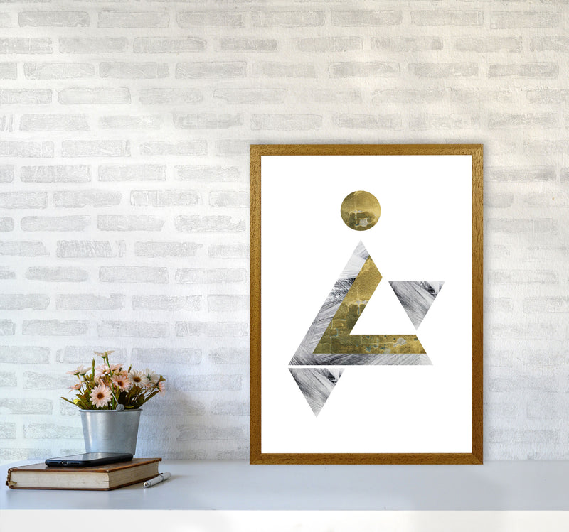 Gold And Grey Triangle With Moon Abstract Modern Print A2 Print Only