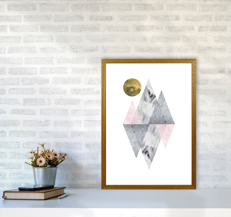 Pink And Grey Diamonds With Gold Moon Abstract Modern Print A2 Print Only