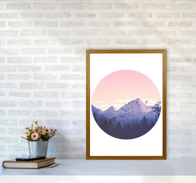 Pink Mountains Circle Abstract Modern Print A2 Print Only