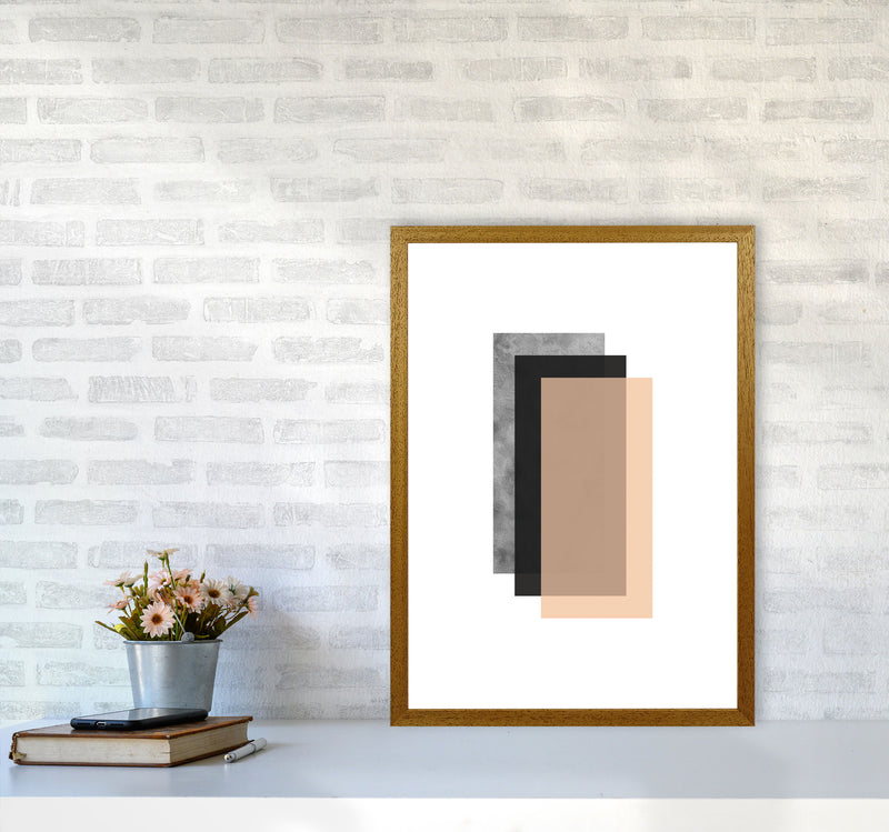 Peach And Black Abstract Rectangles Modern Print A2 Print Only
