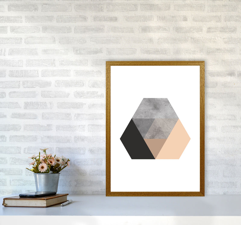 Peach And Black Abstract Hexagon Modern Print A2 Print Only