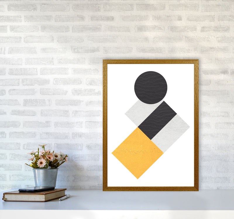 Yellow And Black Abstract Circles And Squares Modern Print A2 Print Only