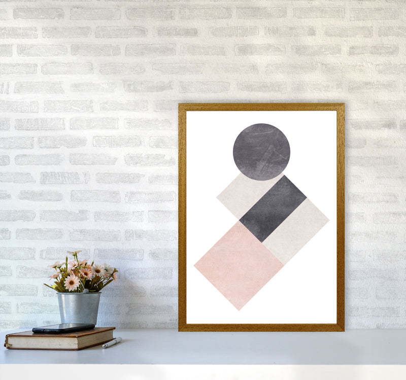 Cotton, Pink And Grey Abstract Squares And Circle Modern Print A2 Print Only