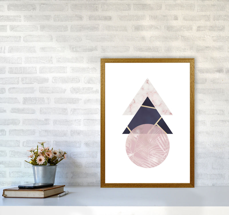 Pink And Navy Marble Abstract Triangles And Circle Modern Print A2 Print Only