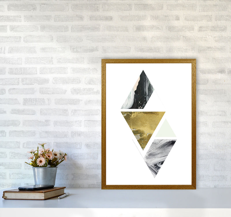Textured Peach, Green And Grey Abstract Triangles Modern Print A2 Print Only