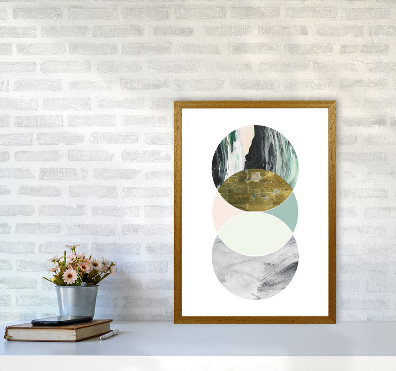 Textured Peach, Green And Grey Abstract Circles Modern Print A2 Print Only