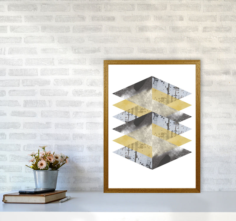 Scuff, Yellow And Grey Abstract Triangles Modern Print A2 Print Only