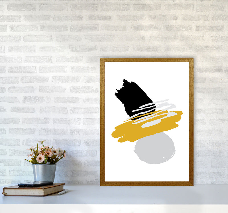 Mustard And Black Abstract Paint Shapes Modern Print A2 Print Only