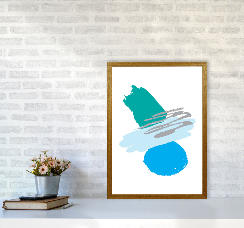 Blue And Teal Abstract Paint Shapes Modern Print A2 Print Only