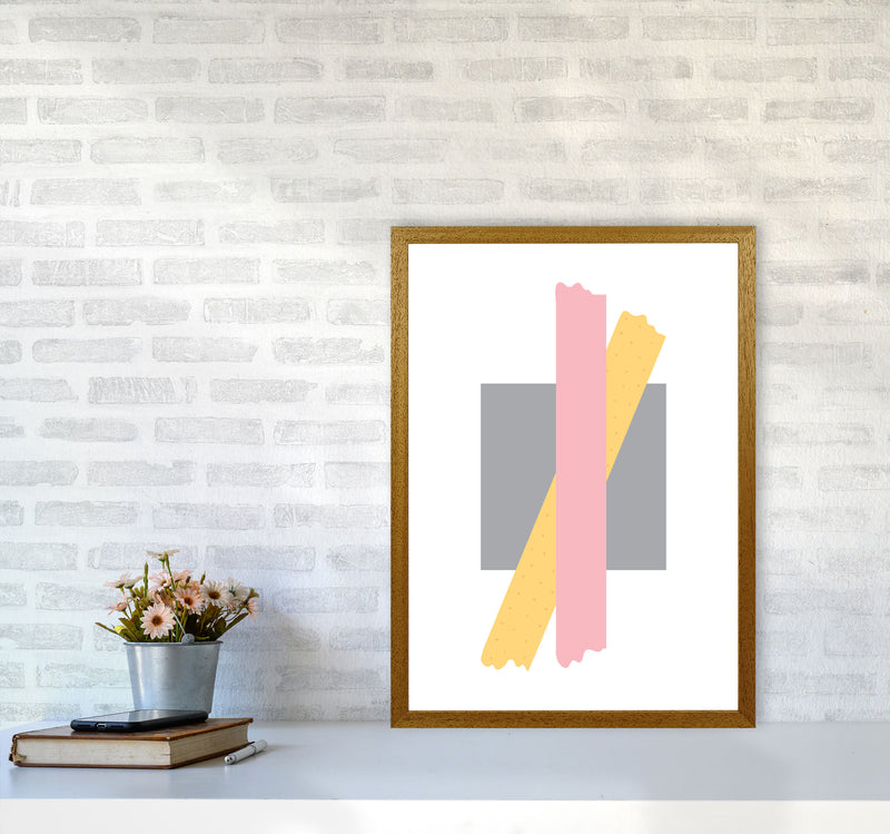 Grey Square With Pink And Yellow Bow Abstract Modern Print A2 Print Only
