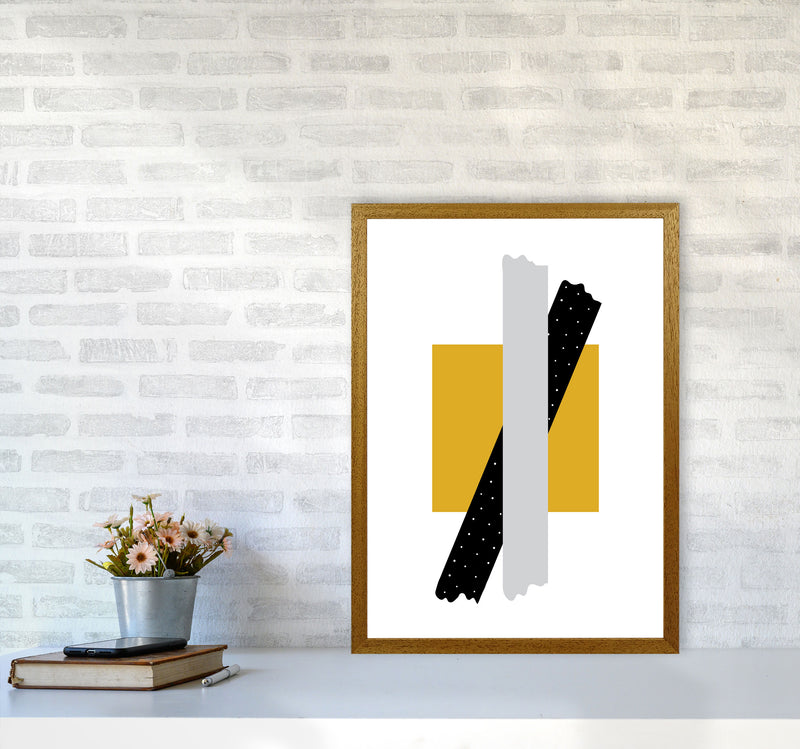 Yellow Square With Grey And Black Bow Abstract Modern Print A2 Print Only