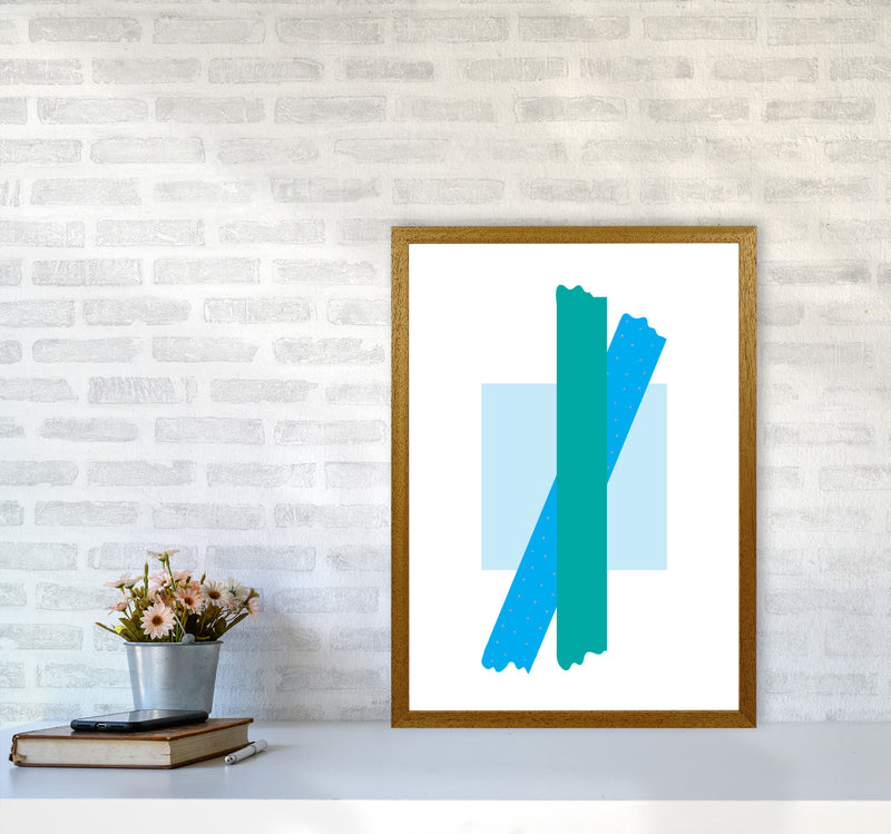Blue Square With Blue And Teal Bow Abstract Modern Print A2 Print Only