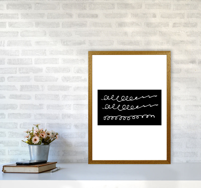 Black Rectangle Swirls Abstract Modern Print A2 Print Only