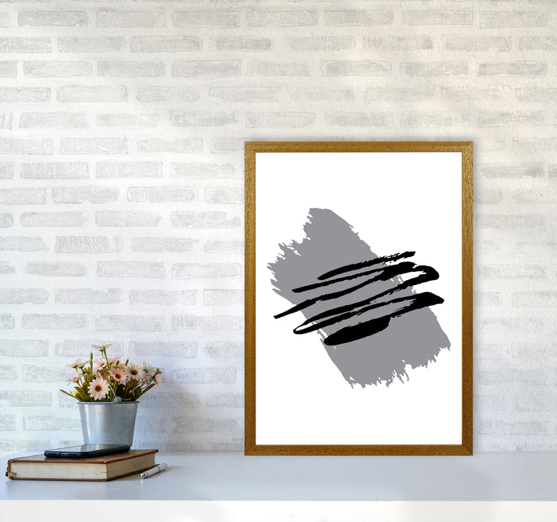 Grey Jaggered Paint Brush Abstract Modern Print A2 Print Only