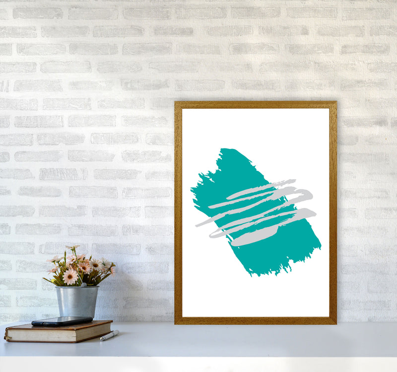 Teal Jaggered Paint Brush Abstract Modern Print A2 Print Only