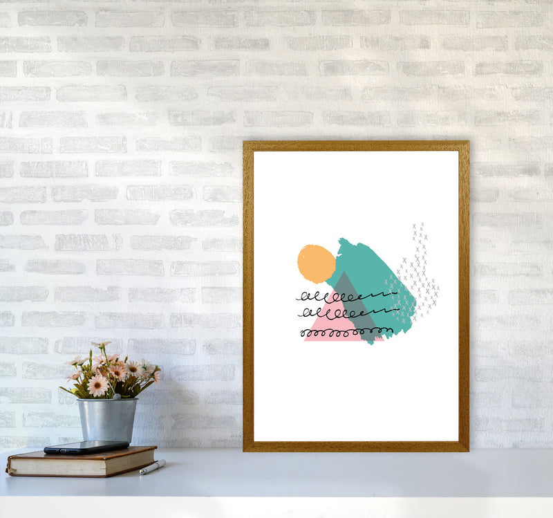 Pink And Teal Mountain Sun Abstract Modern Print A2 Print Only