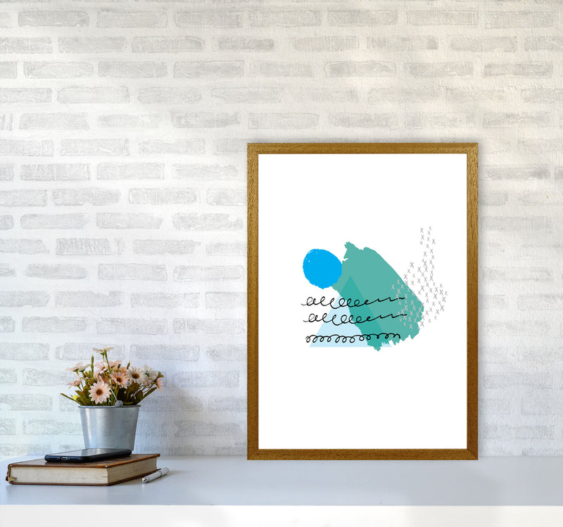 Teal And Blue Mountain Sun Abstract Modern Print A2 Print Only