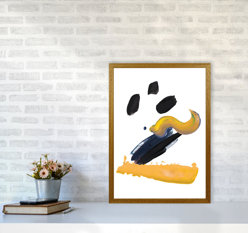 Mustard And Black Abstract Paint Strokes Modern Print A2 Print Only