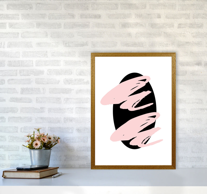 Abstract Black Oval With Pink Strokes Modern Art Print A2 Print Only