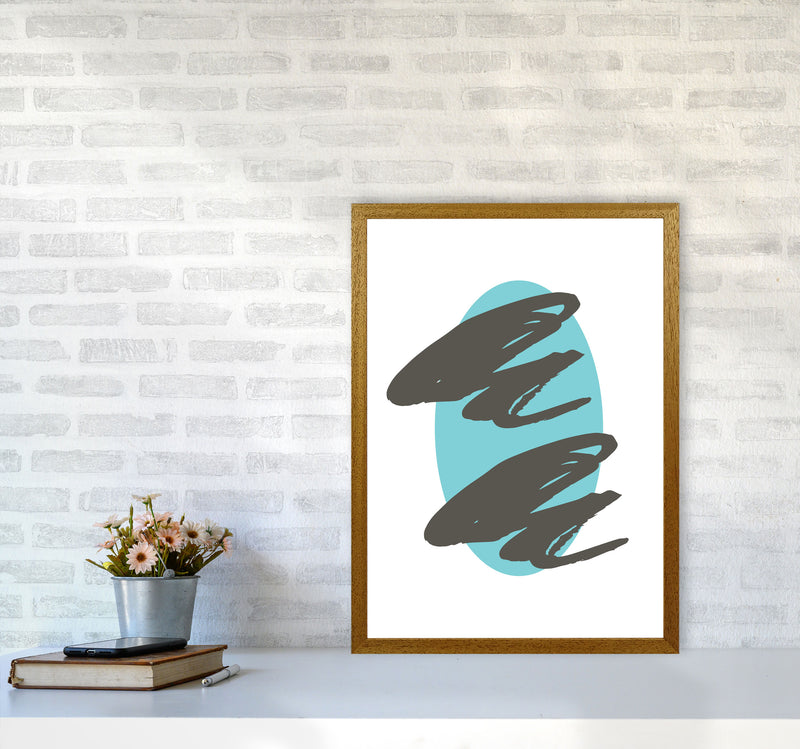 Abstract Teal Oval With Brown Strokes Modern Print A2 Print Only