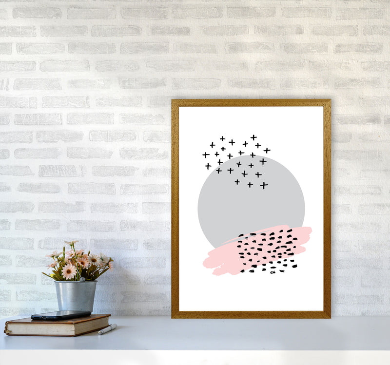 Abstract Grey Circle With Pink And Black Dashes Modern Print A2 Print Only